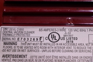 USED RV DIRT DEVIL CV950 CENTRAL VACUUM CLEANER FOR SALE
